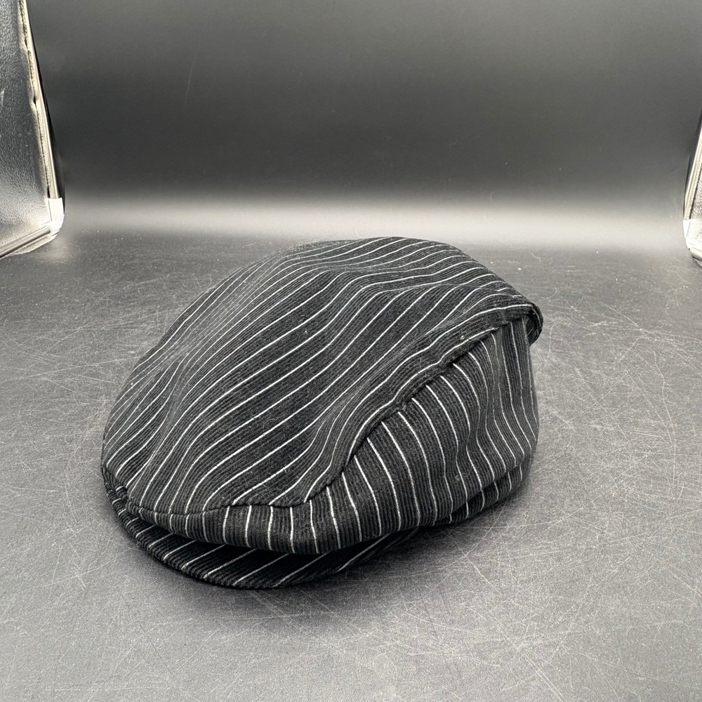 Dorfman Pacific Mens Flat Cap Black Pinstripe Corduroy Ivy Hat Made in USA Large